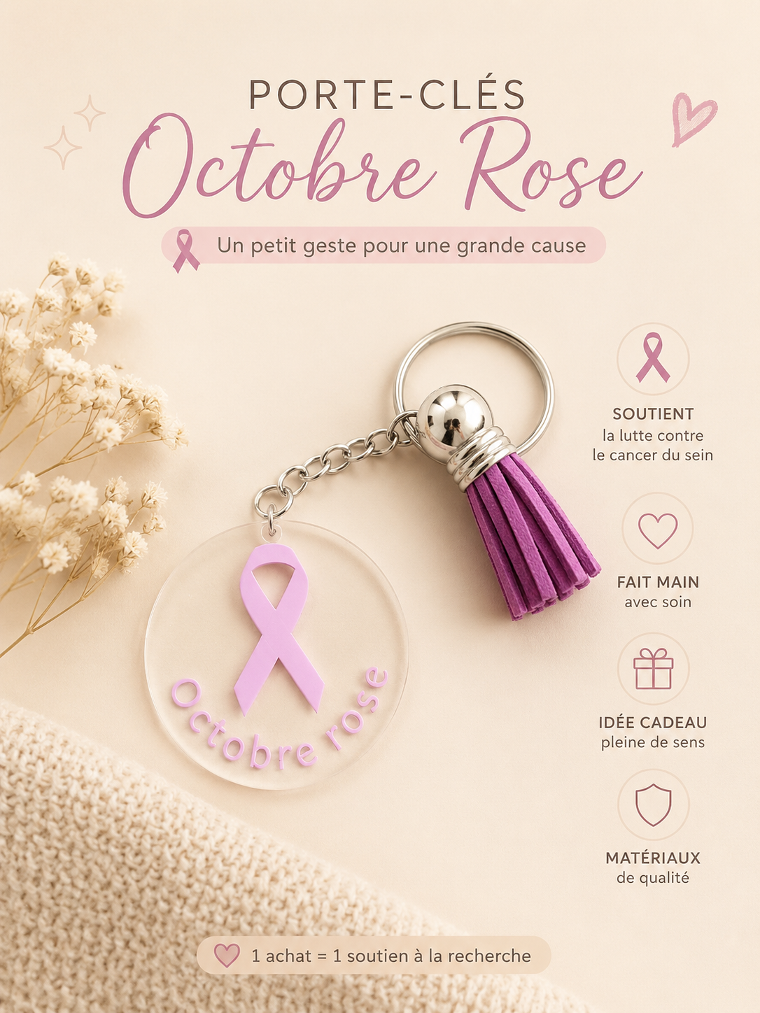 Porte clé octobre rose