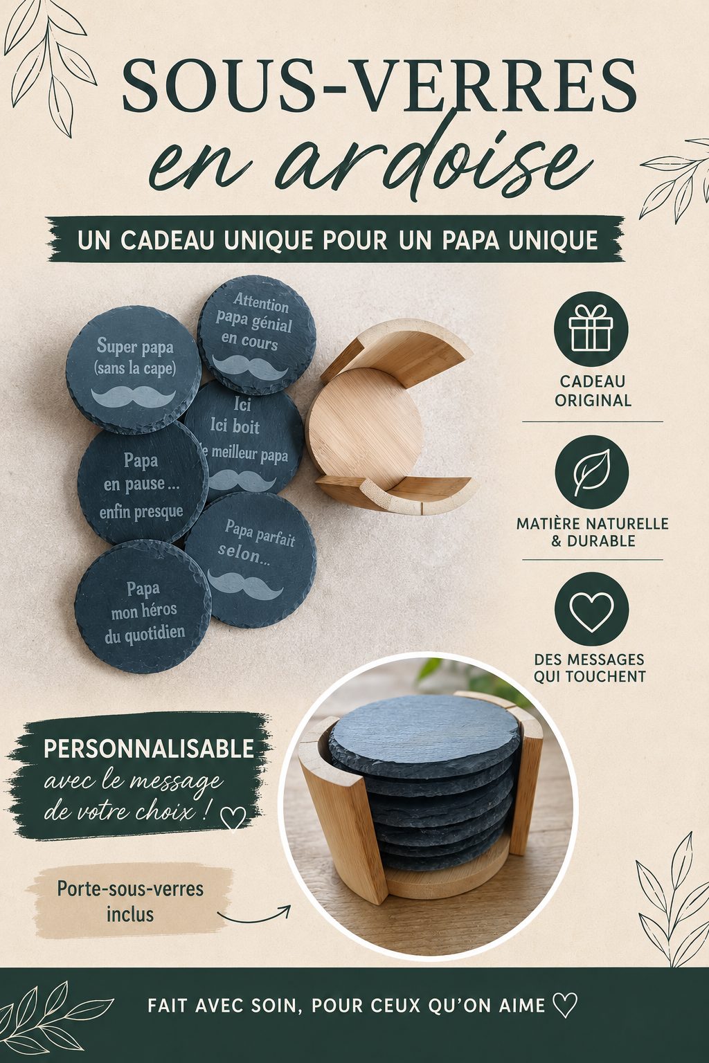 Sous verre en ardoise personnalisable