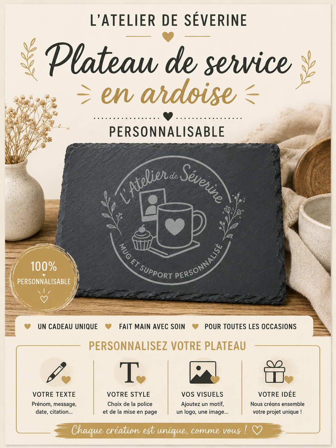 Plateau de service en ardoise